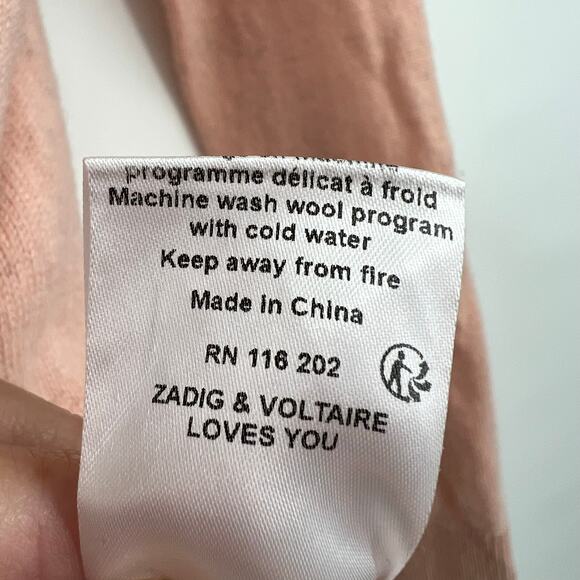 Zadig & Voltaire cici patch pink pullover 100% cashmere sweater flaws size small - Picture 3 of 9